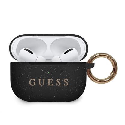 Guess Airpods Pro Silicone Case - силиконов калъф с карабинер за Apple Airpods Pro (черен)