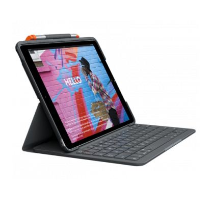 Logitech Slim Kayboard Folio - безжична клавиатура, кейс и поставка за iPad 7 (2019) (черен)