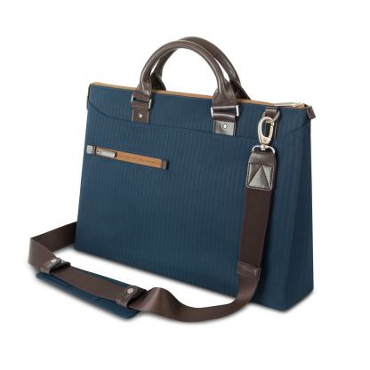 Moshi Urbana Slim Laptop Briefcase - стилна кожена чанта за MacBook Pro 16 и лаптопи до 16 ин. (тъмносин)