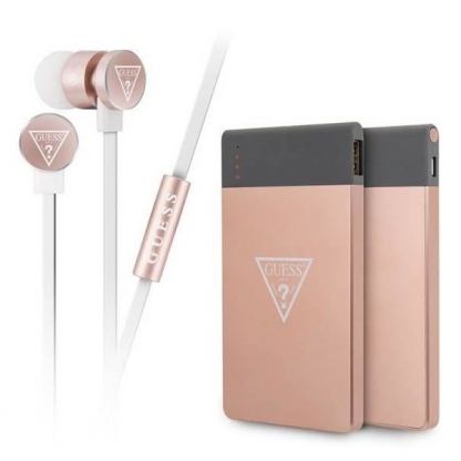 Guess Bundle Power Bank and In-Ear Headphones with Mic - комплект външна батерия и слушалки с микрофон (розов)