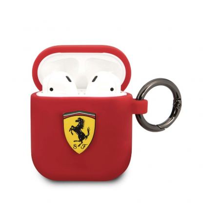 Ferrari Airpods Silicone Case - силиконов калъф с карабинер за Apple Airpods и Apple Airpods 2 (червен)