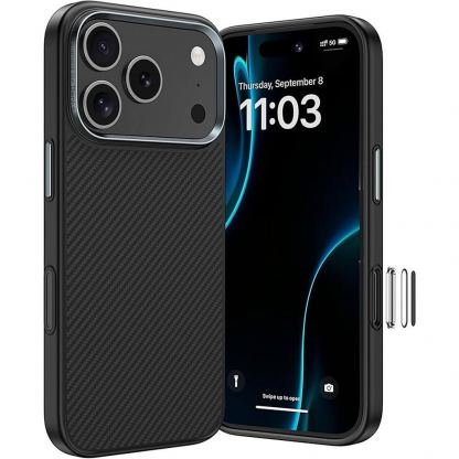 Удароустойчив кевларен кейс с MagSafe за iPhone 18 Pro, iPhone 17 Pro - Benks Magnetic Armor Pro Kevlar Metal Frame Camera Control Case 600D (черен)
