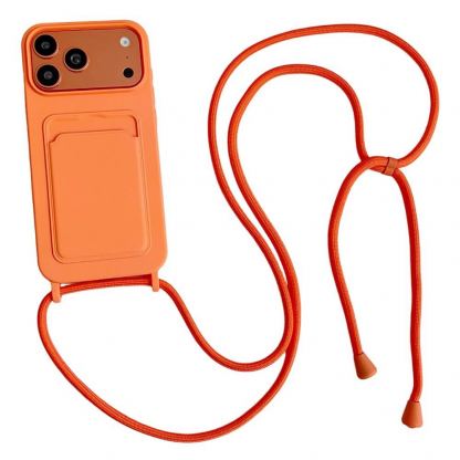 Силиконов (TPU) калъф за iPhone 18 Pro, iPhone 17 Pro - Silicone Case with Card Pocket and Crossbody Strap (оранжев)