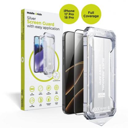 Стъклено защитно покритие за дисплея на дисплея на iPhone 18 Pro, iPhone 17 Pro - Mobile Origin Silver Screen Guard 2.5D Tempered Glass With Applicator (черен-прозрачен)