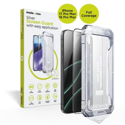 Стъклено защитно покритие за дисплея на дисплея на iPhone 18 Pro Max, iPhone 17 Pro Max - Mobile Origin Silver Screen Guard 2.5D Tempered Glass With Applicator (черен-прозрачен)