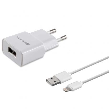 4smarts Wall Charger 12W and Lightning Cable MFI - комплект зарядно за ел. мрежа и сертифициран lightning кабел за устройства с Lightning вход (100см) (бял) (bulk)