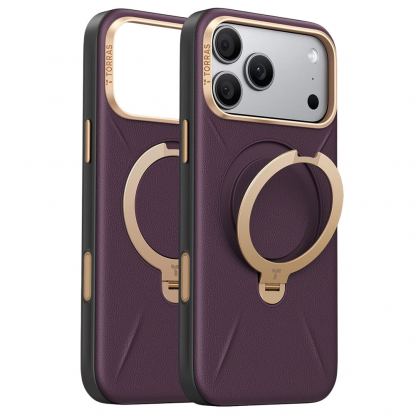 Кожен кейс с MagSafe и вградена поставка за iPhone 18 Pro Max, iPhone 17 Pro Max - Torras Ostand Q3 VegSkin MagSafe Case (purple)