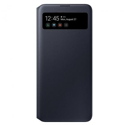 Samsung Galaxy S-View Wallet Cover EF-EA715PB - оригинален калъф през който виждате информация от дисплея за Samsung Galaxy A71 (черен)