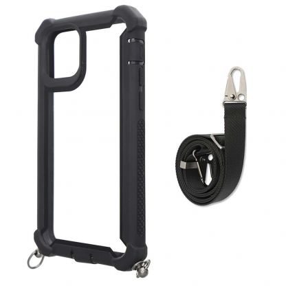 4smarts Sling Case Downtown - удароустойчив хибриден кейс с лента за врата за iPhone 11 Pro (черен-прозрачен) 