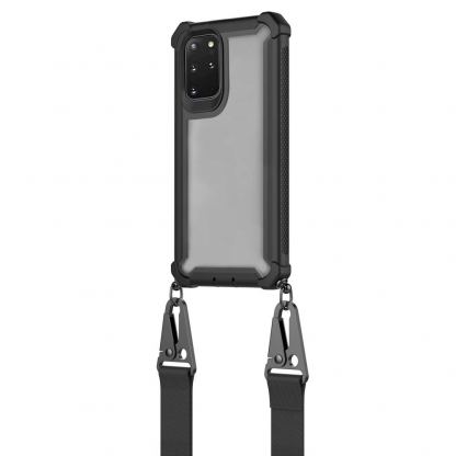 4smarts Sling Case Downtown - удароустойчив хибриден кейс с лента за врата за Samsung Galaxy S20 Plus, S20 Plus 5G (черен-прозрачен) 