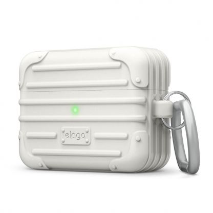 Elago AirPods Pro Suitcase - удароустойчив силиконов калъф с карабинер за Apple Airpods Pro (бял)