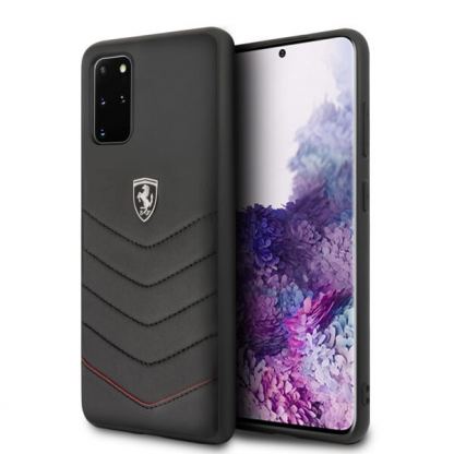 Ferrari Heritage Quilted Leather Hard Case - кожен кейс (естествена кожа) за Samsung Galaxy S20 Plus (черен)