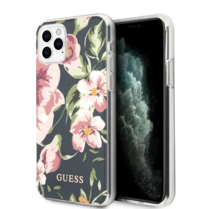 Guess Flower Collection Case 03 - дизайнерски кейс с висока защита за iPhone 11 Pro Max (черен)