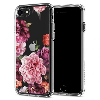 Spigen Ciel Rose Floral Case - дизайнерски удароустойчив кейс за iPhone SE (2020), iPhone 8, iPhone 7 (прозрачен)