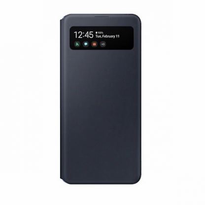 Samsung Galaxy S-View Wallet Cover EF-EA415PB - оригинален калъф през който виждате информация от дисплея за Samsung Galaxy A41 (черен)