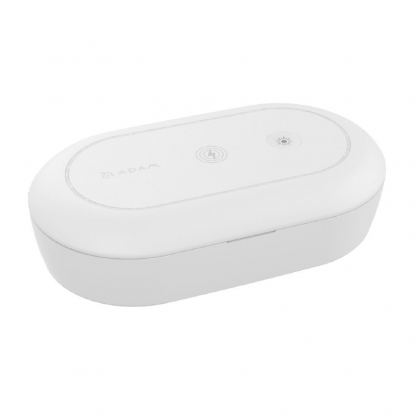 Adam Elements Omnia UVC+ Ozone Sterilizer Box - поставка за безжично зареждане и UV стерилизатор за мобилни устройства (бял) 