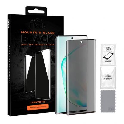 Eiger Mountain Glass Black Curved Anti-Spy Privacy Filter Tempered Glass - калено стъклено защитно покритие с извити ръбове и определен ъгъл на виждане за дисплея на Samsung Galaxy Note 10