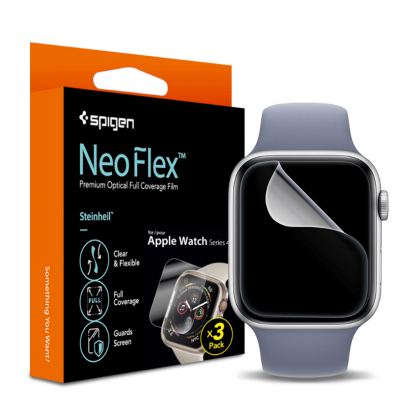 Spigen Neo FLEX Screen Protector - комплект от 3 броя защитно покритие с извити ръбове за целия дисплей на Apple Watch 44мм (прозрачен)
