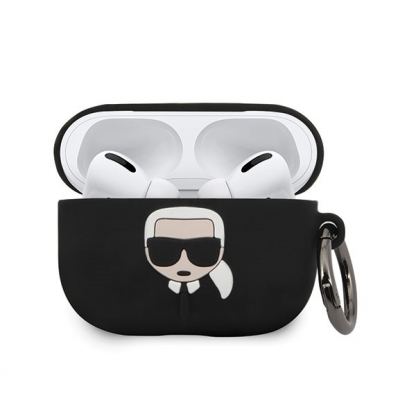 Karl Lagerfeld Airpods Pro Silicone Case - силиконов калъф с карабинер за Apple Airpods Pro (черен)