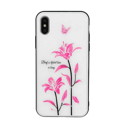 Vennus Magic Case Design 1 - силиконов (TPU) калъф със стъклен гръб за iPhone XS, iPhone X (бял)