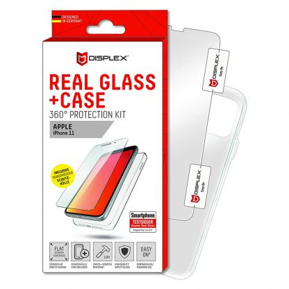Displex Real Glass 10H Protector 2D with TPU Case - комплект силиконов калъф и калено стъклено защитно покритие за дисплея на iPhone 11 (прозрачен)