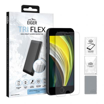 Eiger Tri Flex High Impact Film Screen Protector - качествено защитно покритие за дисплея на iPhone SE (2020), iPhone 8, iPhone 7 (един брой)