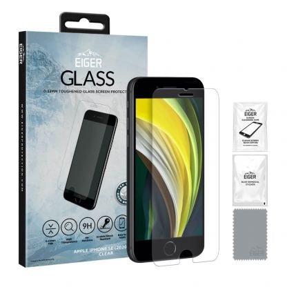Eiger Tempered Glass Protector 2.5D - калено стъклено защитно покритие за дисплея на iPhone SE (2020), iPhone 8, iPhone 7, iPhone 6/6S (прозрачен)