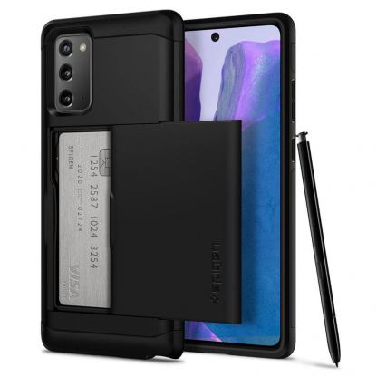 Spigen Slim Armor CS Case - хибриден кейс с отделение за кр. карти и най-висока степен на защита за Samsung Galaxy Note 20 (черен)