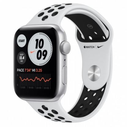 Apple Watch Nike SE GPS, 44mm Silver Aluminium Case with Pure Platinum/Black Nike Sport Band - умен часовник от Apple 