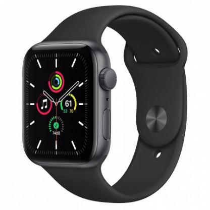Apple Watch SE GPS, 44mm Space Gray Aluminium Case with Black Sport Band - умен часовник от Apple 