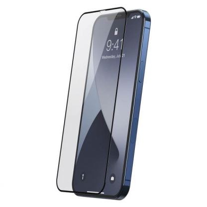 Baseus Full Screen Curved Tempered Glass (SGAPIPH61P-KC01) - стъклено защитно покритие за целия дисплей на iPhone 12, iPhone 12 Pro (прозрачен-черен) (2 броя)