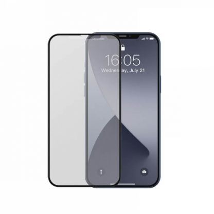 Baseus Full Screen Curved Frosted Tempered Glass (SGAPIPH67N-KM01) - матирано стъклено защитно покритие за целия дисплей на iPhone 12 Pro Max (матиран-черен) (2 броя)