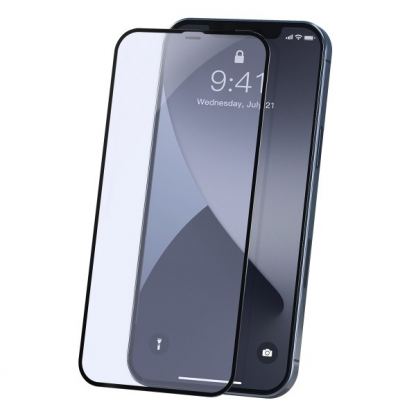 Baseus Full Screen Curved Anti-Bluelight Soft Edge Tempered Glass (SGAPIPH54N-TE01) - стъклено защитно покритие за целия дисплей на iPhone 12 mini (прозрачен-черен) (2 броя)