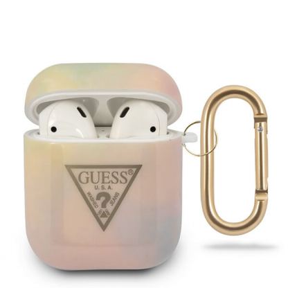 Guess Airpods Silicone Case Tie & Dye No.1 - силиконов калъф с карабинер за Apple Airpods и Apple Airpods 2 (розов)