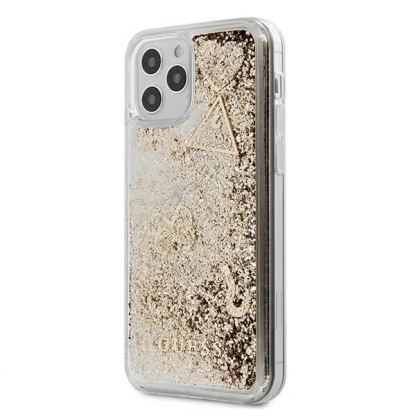 Guess Liquid Glitter Charms Case - дизайнерски кейс с висока защита за iPhone 12, iPhone 12 Pro (златист)