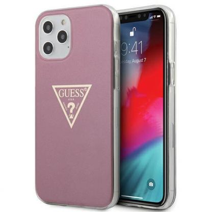 Guess Metallic Case - дизайнерски кейс с висока защита за iPhone 12 Pro Max (розов)