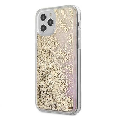 Guess Liquid Glitter Gradient Case - дизайнерски кейс с висока защита за iPhone 12 Pro Max (златист)
