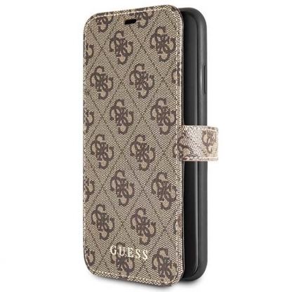 Guess Charms Collection Booktype Case - дизайнерски кожен калъф, тип портфейл за iPhone 12 mini (кафяв)