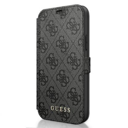 Guess Charms Collection Booktype Case - дизайнерски кожен калъф, тип портфейл за iPhone 12 mini (сив)