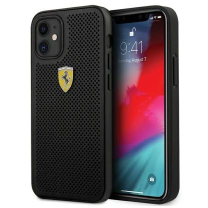 Ferrari On Track Perforated Hard Case - кожен кейс за iPhone 12 mini (черен)