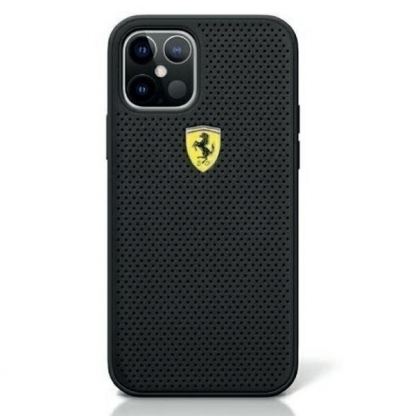 Ferrari On Track Perforated Hard Case - кожен кейс за iPhone 12, iPhone 12 Pro (черен)