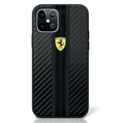 Ferrari On Track PU Carbon Hard Case - кожен кейс  за iPhone 12, iPhone 12 Pro (черен)