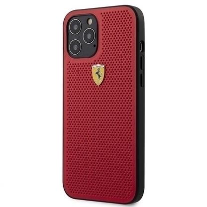 Ferrari On Track Perforated Hard Case - кожен кейс за iPhone 12 Pro Max (червен)