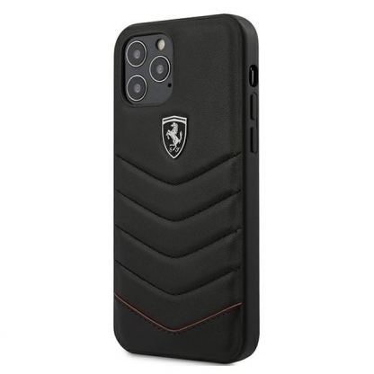 Ferrari Off Track Quilted Hard Case - кожен кейс (естествена кожа) за iPhone 12, iPhone 12 Pro (черен)