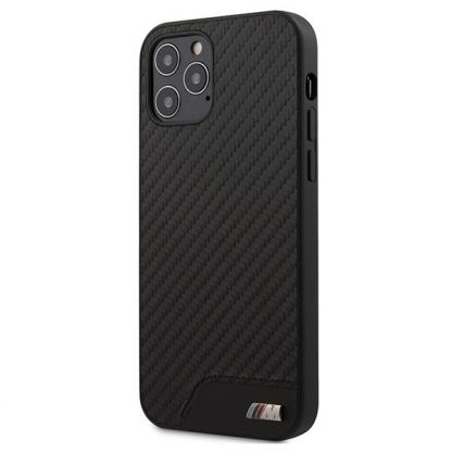 BMW M Collection PU Carbon Hard Case - кожен кейс за iPhone 12, iPhone 12 Pro (черен)