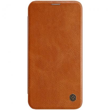 Nillkin Qin Leather Flip Case - кожен калъф, тип портфейл за iPhone 12 mini (кафяв)