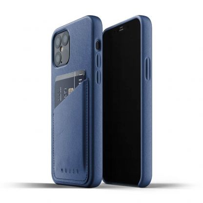 Mujjo Leather Wallet Case - кожен (естествена кожа) кейс с джоб за кредитна карта за iPhone 12, iPhone 12 Pro (син)