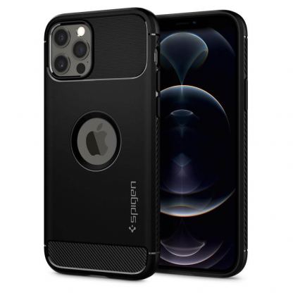 Spigen Rugged Armor Case - силиконов (TPU) калъф с висока степен на защита за iPhone 12 Pro Max (черен)
