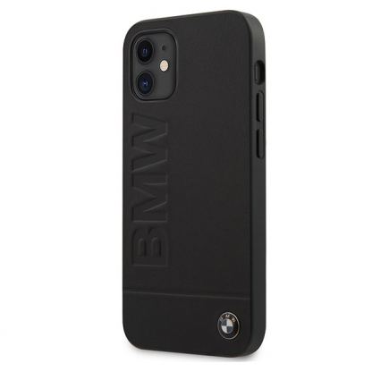 BMW Signature Logo Imprint Leather Hard Case - кожен кейс (естествена кожа) за iPhone 12 mini (черен)