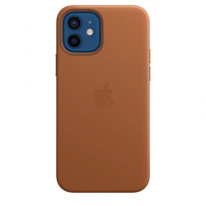 Apple iPhone Leather Case with MagSafe - оригинален кожен кейс (естествена кожа) за iPhone 12, iPhone 12 Pro (кафяв)